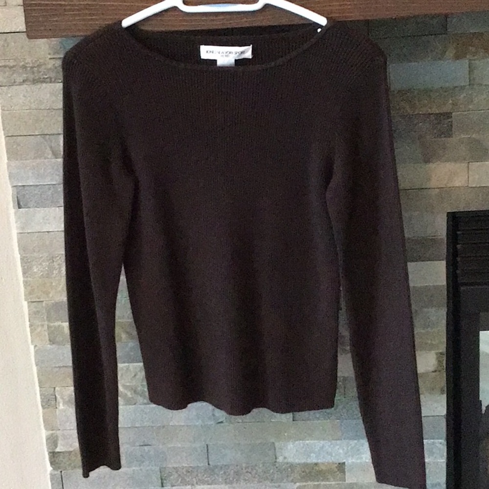 Jones New York Brown Ribbed Sweater Small Lambswool Crewneck Long Sleeves Casual
